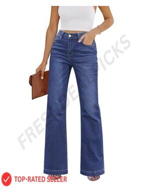 GRAPENT High Rise Wide Leg Flare Jeans Stretchy Denim Pants
